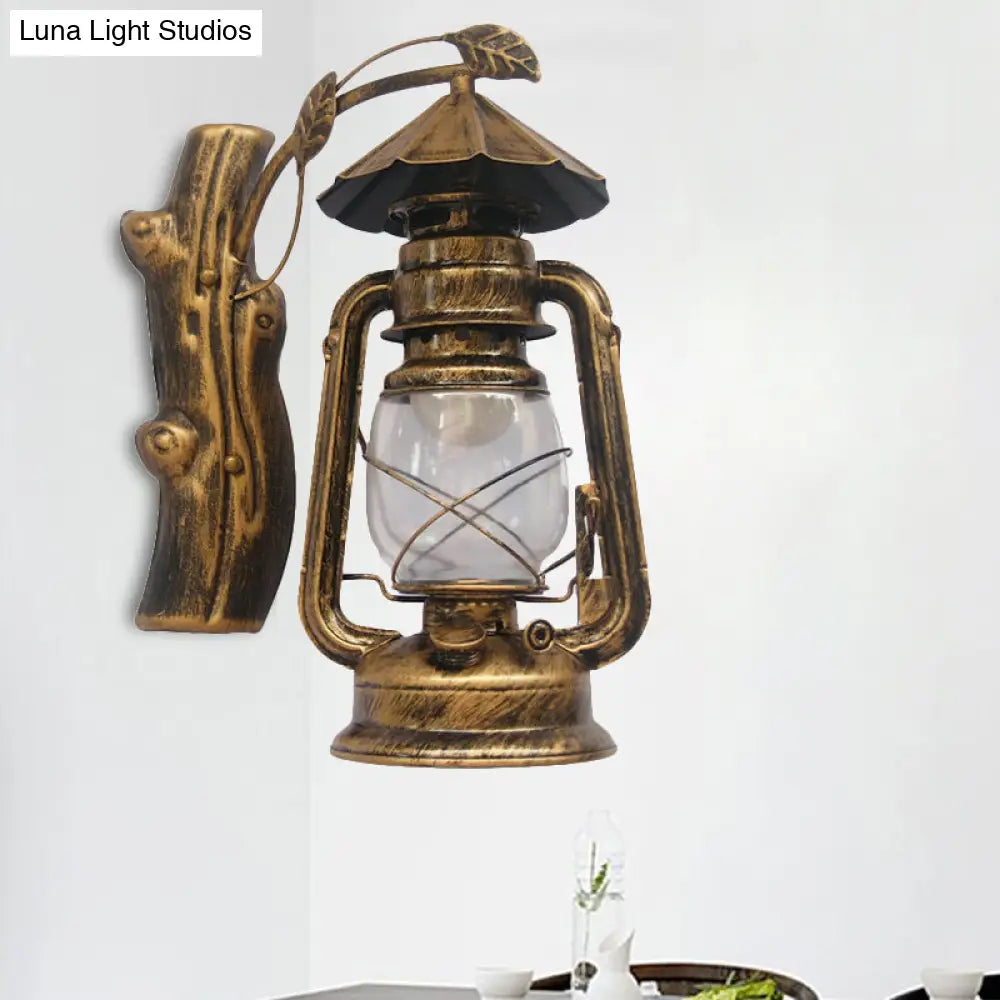 Coastal Black/Bronze/Copper Kerosene Wall Lighting: Outdoor Sconce Light With Clear Glass 1 Fixture