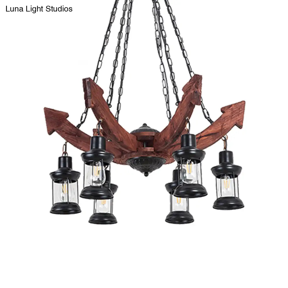 Coastal Black Glass Kerosene Chandelier - 6 Light Ceiling Fixture For Dining Room