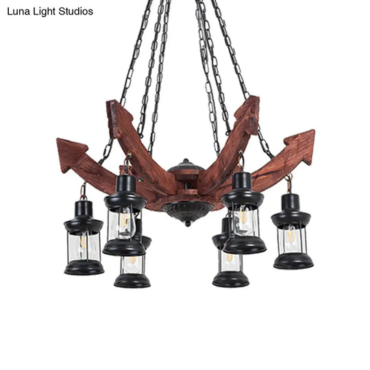 Coastal Kerosene Clear Glass Hanging Chandelier - 6 Light Ceiling In Black For Dining Room