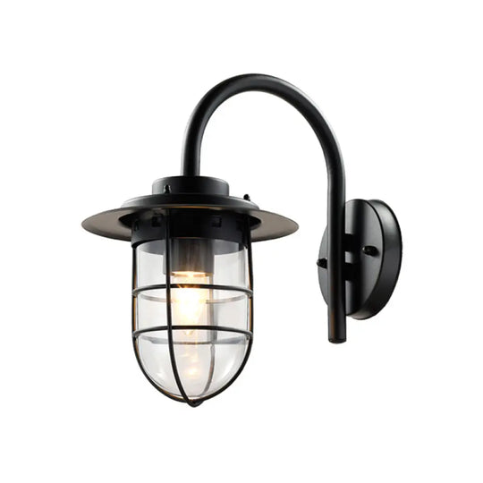 Coastal Black/Nickel Wall-Mounted Caged Light Fixture With Clear Glass Bulb For Living Room Black