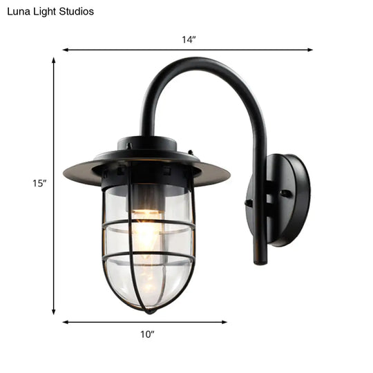 Coastal Black/Nickel Wall-Mounted Caged Light Fixture With Clear Glass Bulb For Living Room