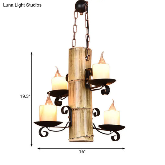 Coastal Black Pendant Chandelier With Clear Glass/Marble And Bamboo Shelf - 4-Light Lantern/Candle