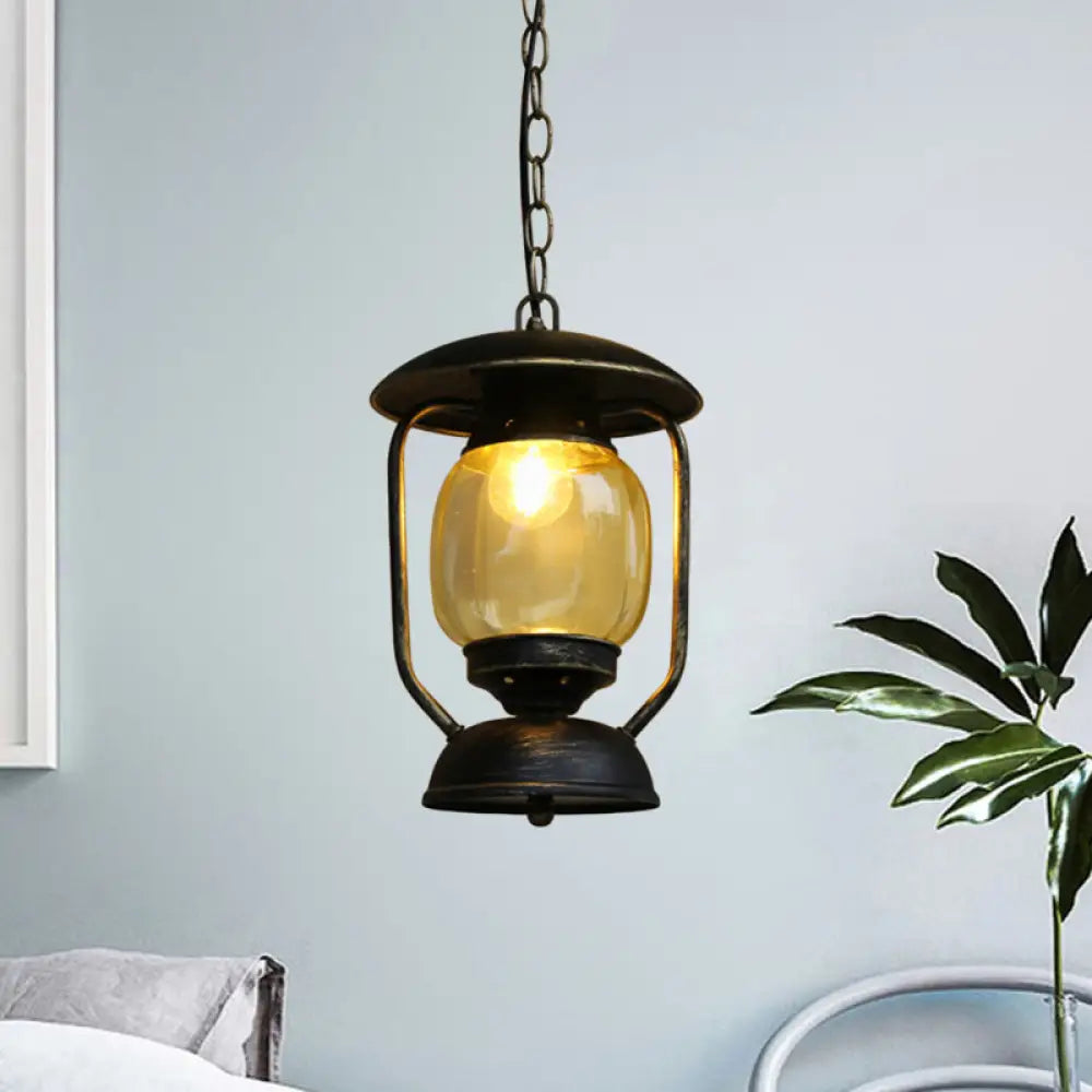 Coastal Brass/Bronze Metal Hanging Pendant Light With Yellow Glass - Kerosene Corridor Ceiling