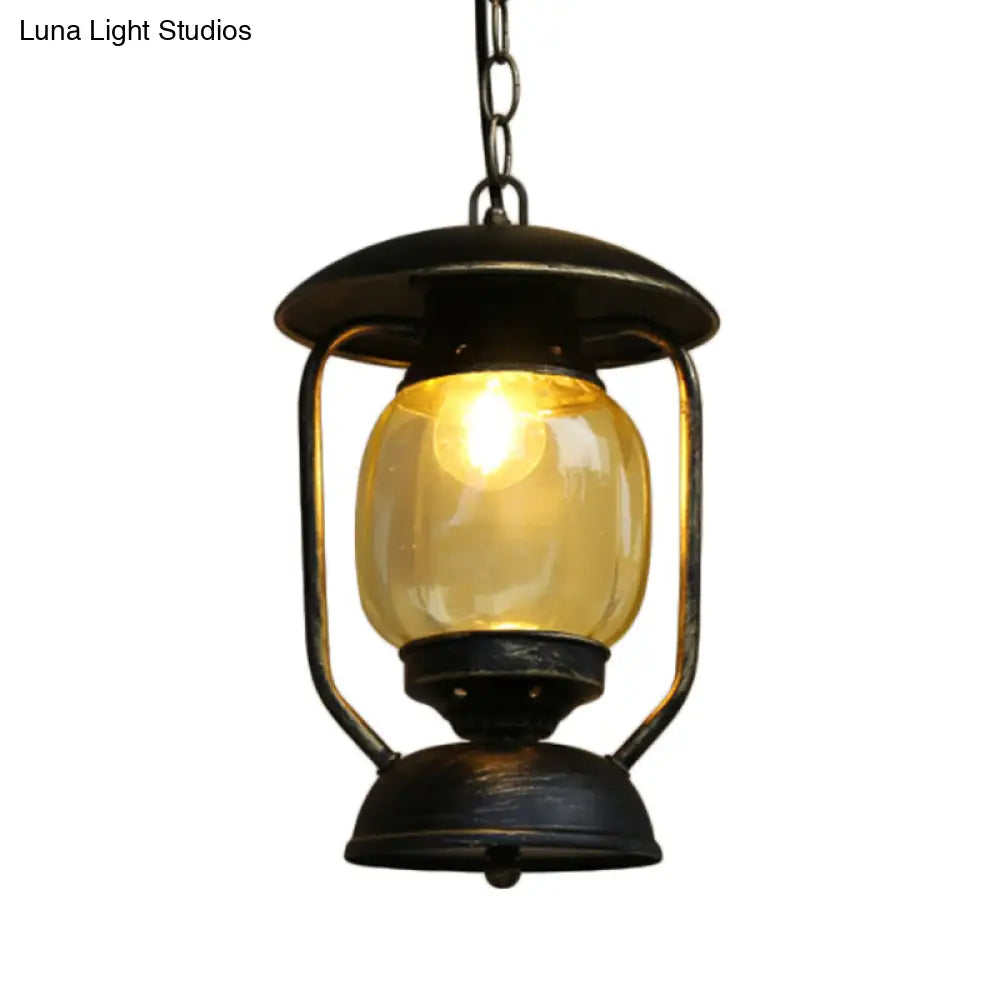 Coastal Brass/Bronze Metal Hanging Pendant Light With Yellow Glass - Kerosene Corridor Ceiling