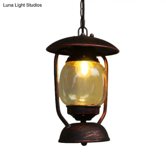 Coastal Brass/Bronze Metal Hanging Pendant Light With Yellow Glass - Kerosene Corridor Ceiling