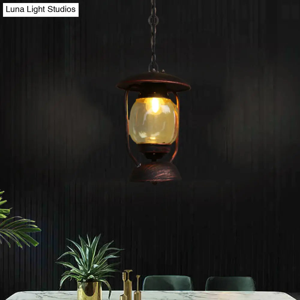 Coastal Brass/Bronze Metal Hanging Pendant Light With Yellow Glass - Kerosene Corridor Ceiling