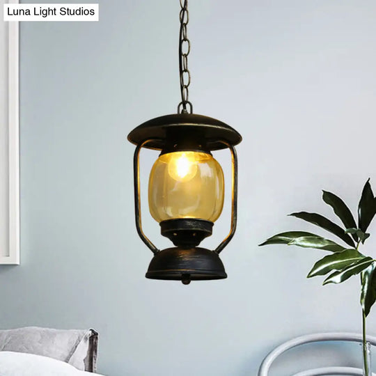 Coastal Brass/Bronze Kerosene Glass Pendant Light - Yellow 1-Light Metal Ceiling Fixture Brass