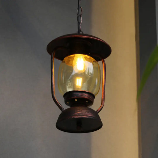 Coastal Brass/Bronze Metal Hanging Pendant Light With Yellow Glass - Kerosene Corridor Ceiling