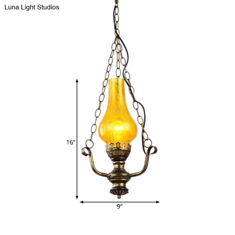 Coastal Brass Finish Pendant Lamp With Yellow Crackle Glass Shade - 1 Light