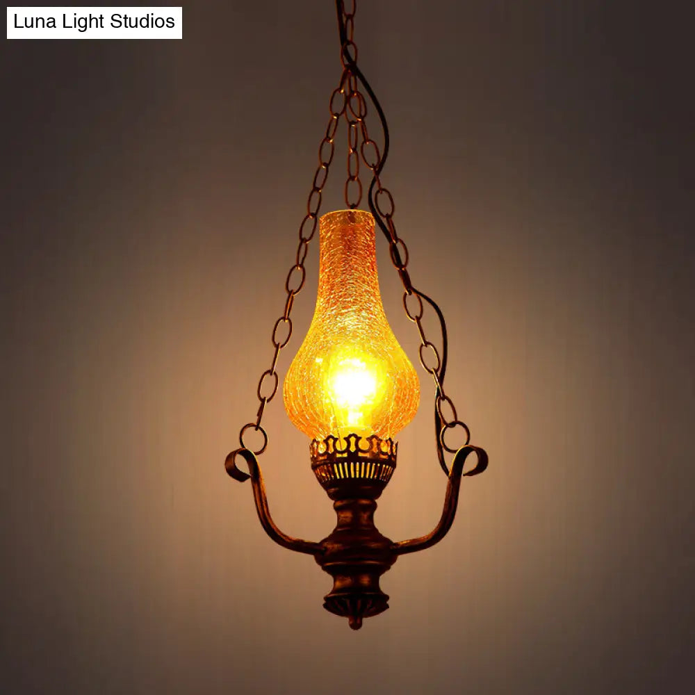 Coastal Brass Pendant Lamp With Yellow Crackle Glass Shade