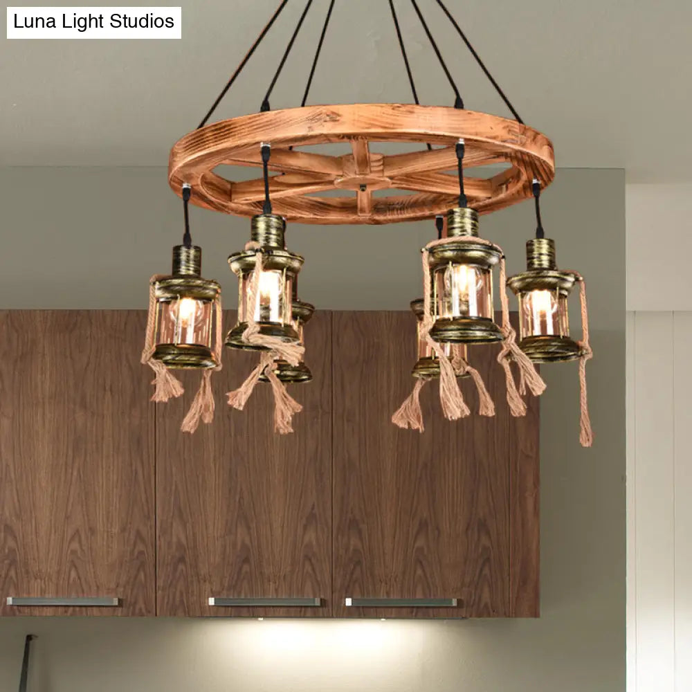 Coastal Bronze 6-Light Metal Hanging Chandelier: Kerosene Pendant Light For Living Room