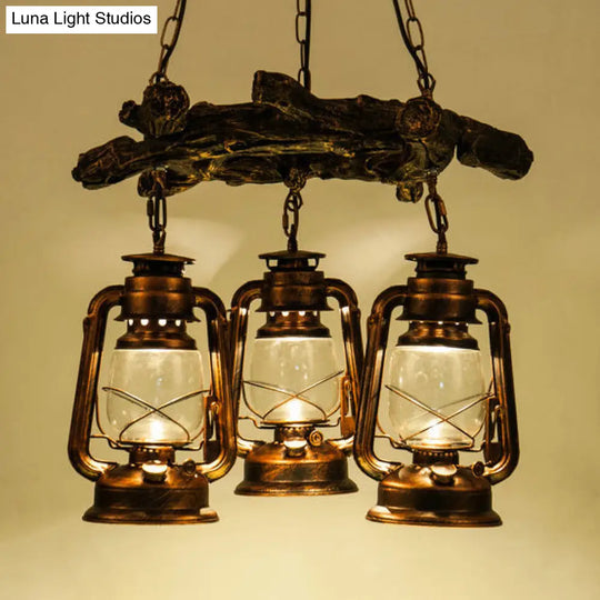 Coastal Bronze/Copper 3-Light Kerosene Clear Glass Chandelier - Dining Room Pendant Lighting