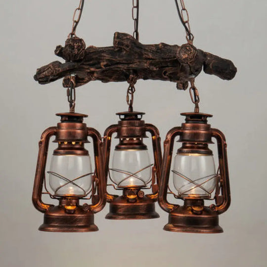 Coastal Bronze/Copper 3-Light Kerosene Clear Glass Chandelier - Dining Room Pendant Lighting Copper