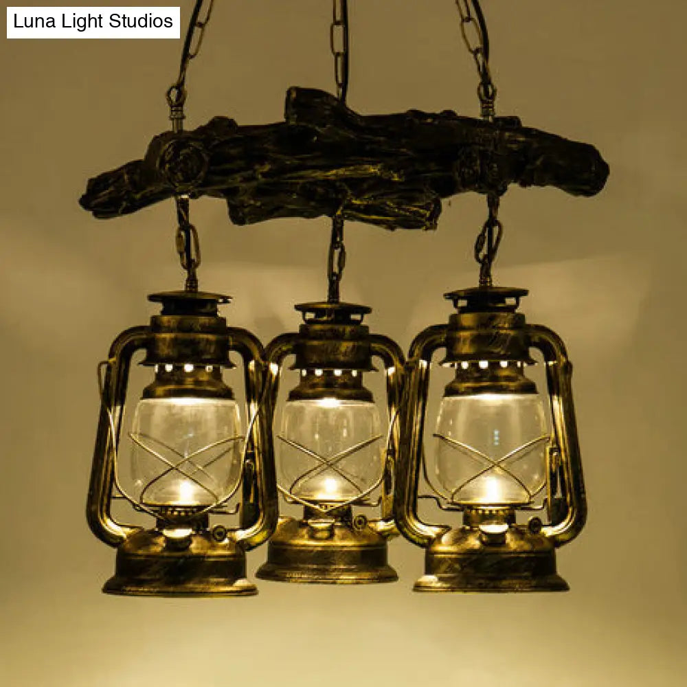 Coastal Bronze/Copper 3-Light Kerosene Clear Glass Chandelier - Dining Room Pendant Lighting