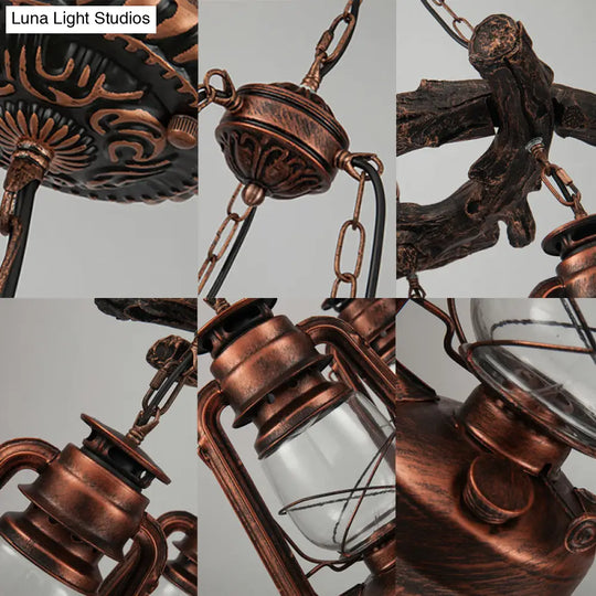 Coastal Bronze/Copper 3-Light Kerosene Clear Glass Chandelier - Dining Room Pendant Lighting