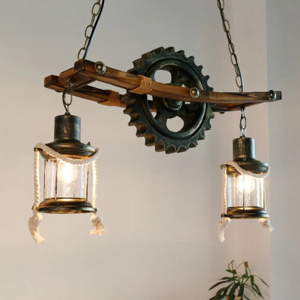 Coastal Bronze Hanging Chandelier: 2 Light Ceiling With Clear Glass & Kerosene Styling