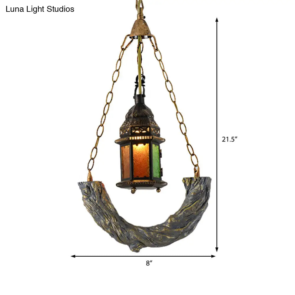 Coastal Bronze Kerosene Pendant Light With Clear Textured Glass - Includes Chain
