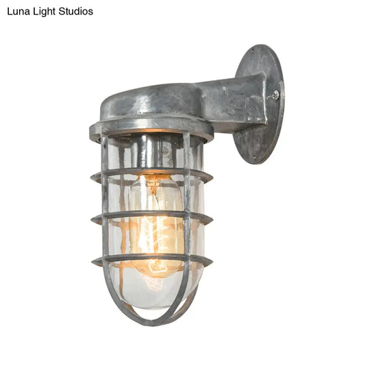 Coastal Caged Wall Lighting Fixture - Clear Glass Sconce Light For Kitchen Brass/Copper/Chrome