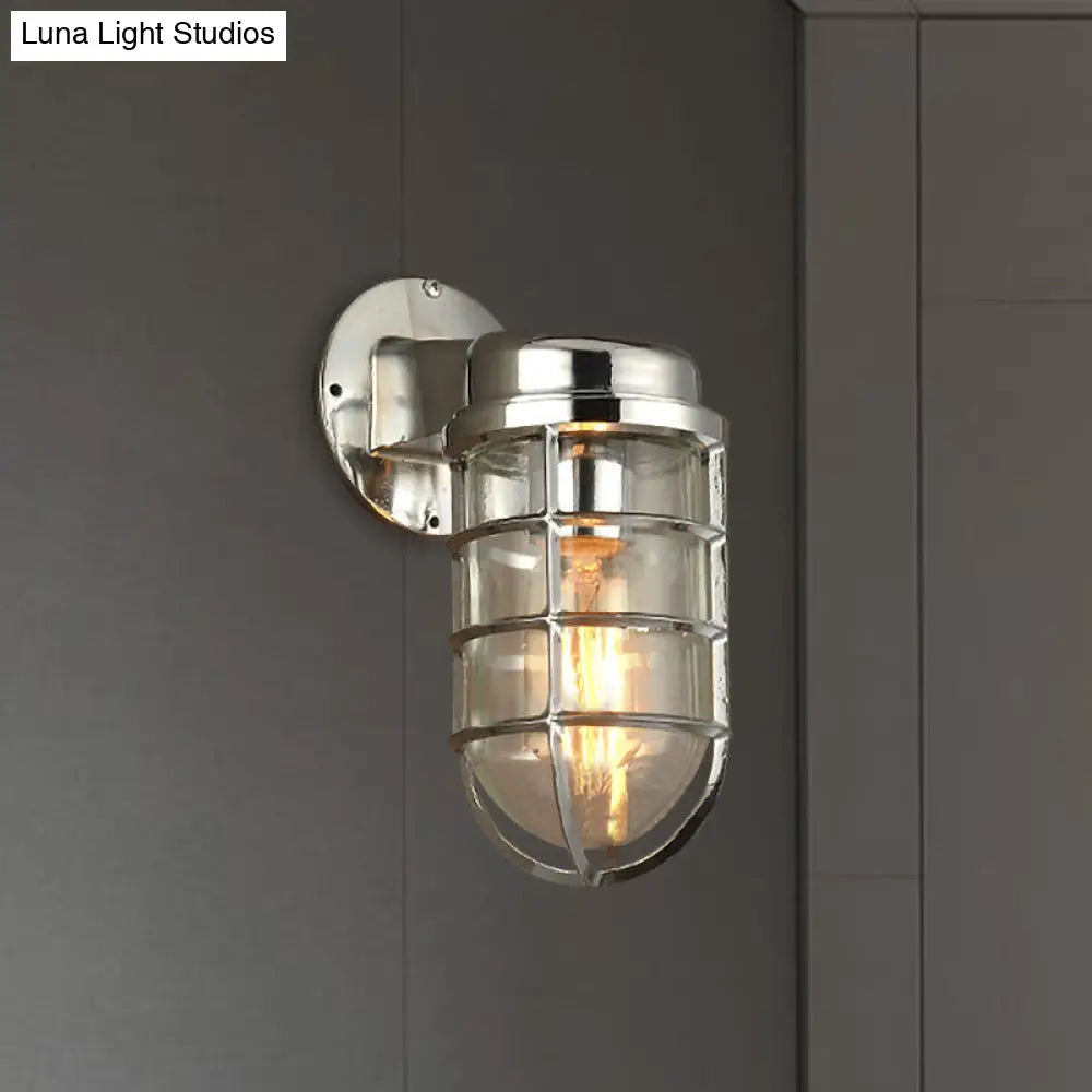 Coastal Caged Wall Lighting Fixture - Clear Glass Sconce Light For Kitchen Brass/Copper/Chrome