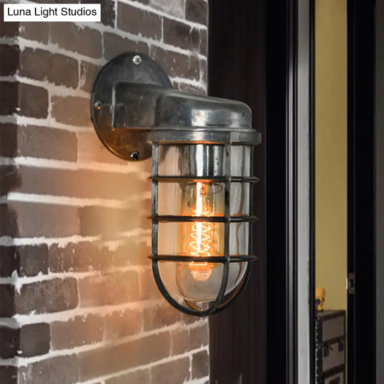 Coastal Caged Wall Lighting Fixture - Clear Glass Sconce Light For Kitchen Brass/Copper/Chrome