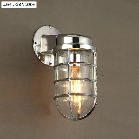 Coastal Caged Wall Lighting Fixture - Clear Glass Sconce Light For Kitchen Brass/Copper/Chrome