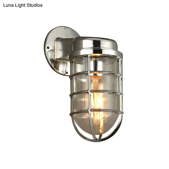 Coastal Caged Wall Lighting Fixture - Clear Glass Sconce Light For Kitchen Brass/Copper/Chrome