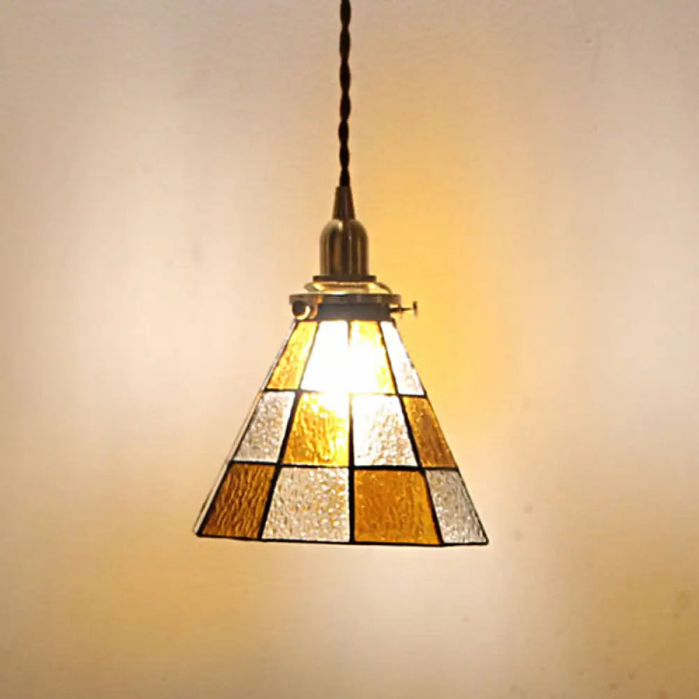 Coastal Checkered Pendant Lamp - Clear And Brown Mosaic Glass Brass Finish