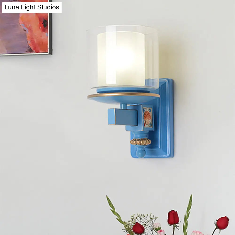 Coastal Clear And Opal Glass Wall Mount Lamp With Dual Columns - Sky Blue Lighting