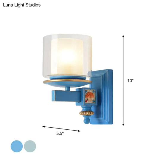 Coastal Clear And Opal Glass Wall Mount Lamp With Dual Columns - Sky Blue Lighting