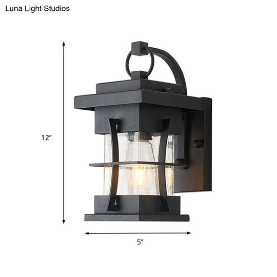 Coastal Clear Glass Iron Cage Wall Sconce Light - Square/Rectangle Design