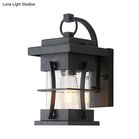 Coastal Clear Glass Iron Cage Wall Sconce Light - Square/Rectangle Design