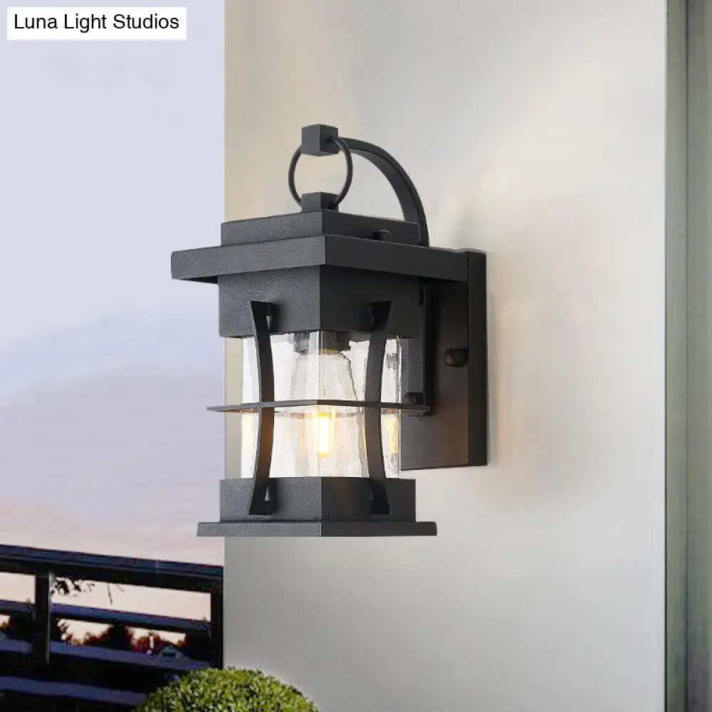 Coastal Clear Glass Iron Cage Wall Sconce Light - Square/Rectangle Design