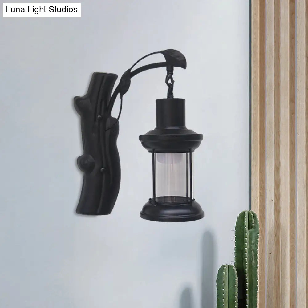 Coastal Clear Glass Kerosene Wall Light: Black/Copper Sconce Lamp