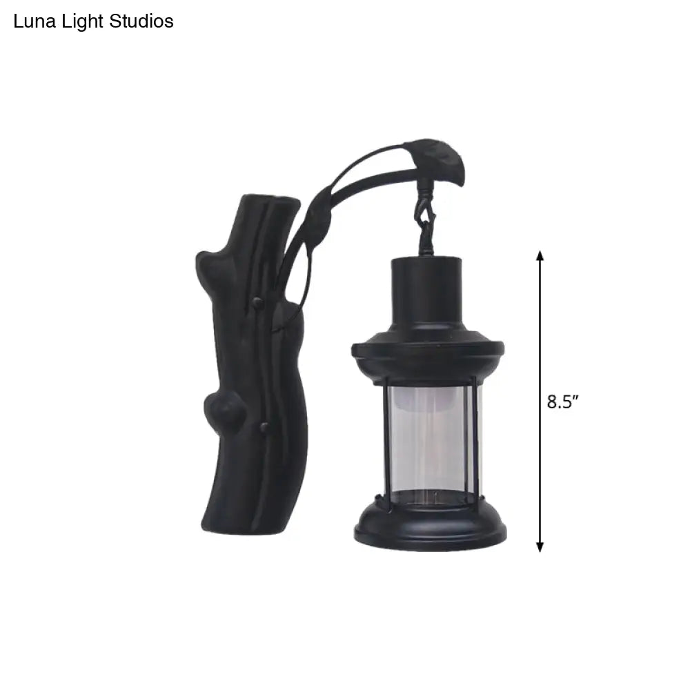 Coastal Clear Glass Kerosene Wall Light: Black/Copper Sconce Lamp