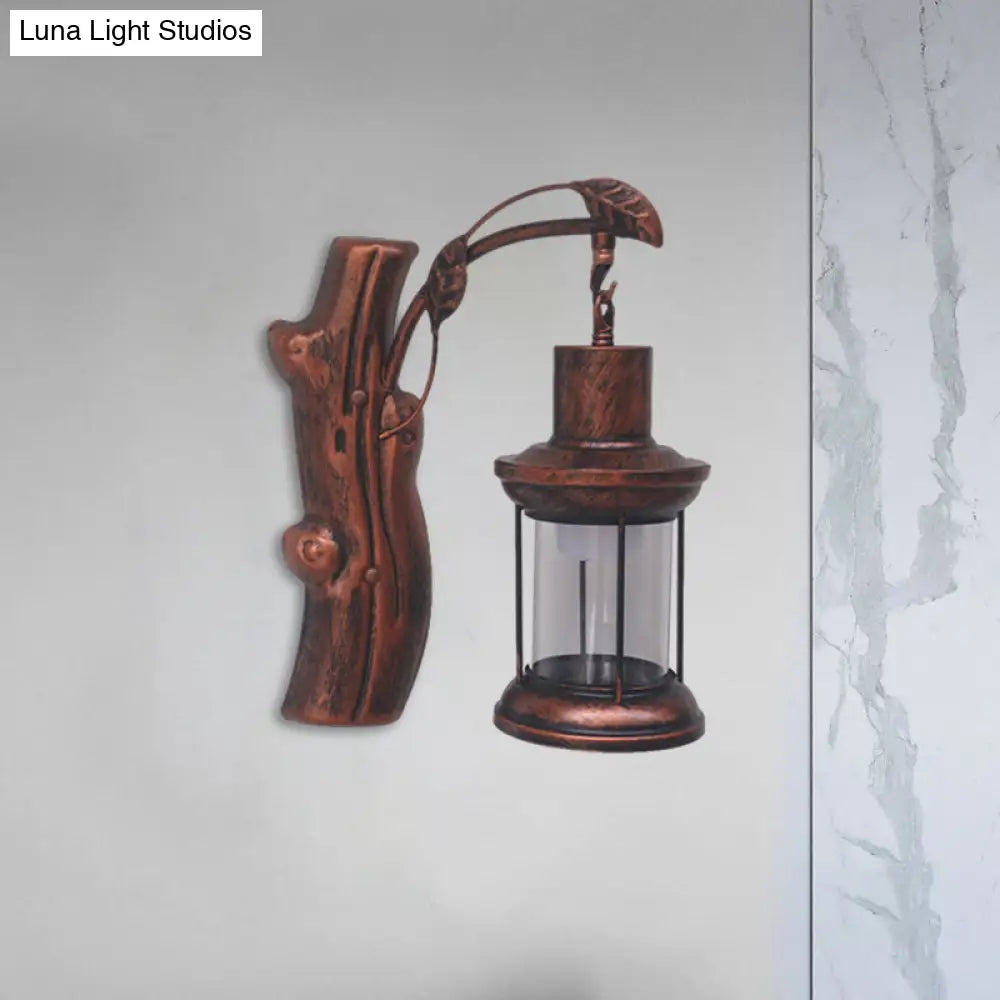 Coastal Clear Glass Kerosene Wall Light: Black/Copper Sconce Lamp