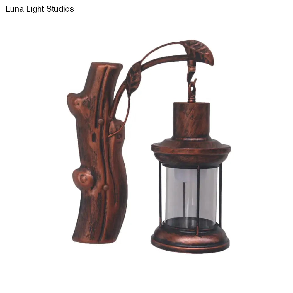 Coastal Clear Glass Kerosene Wall Light: Black/Copper Sconce Lamp