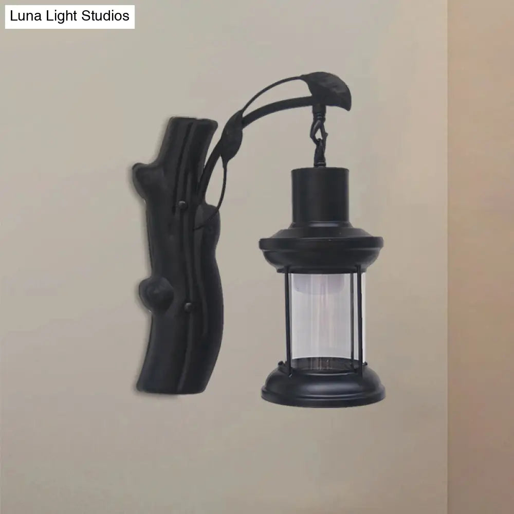 Coastal Clear Glass Kerosene Wall Light: Black/Copper Sconce Lamp