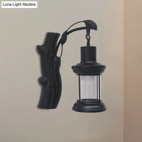 Coastal Clear Glass Kerosene Wall Light: Black/Copper Sconce Lamp