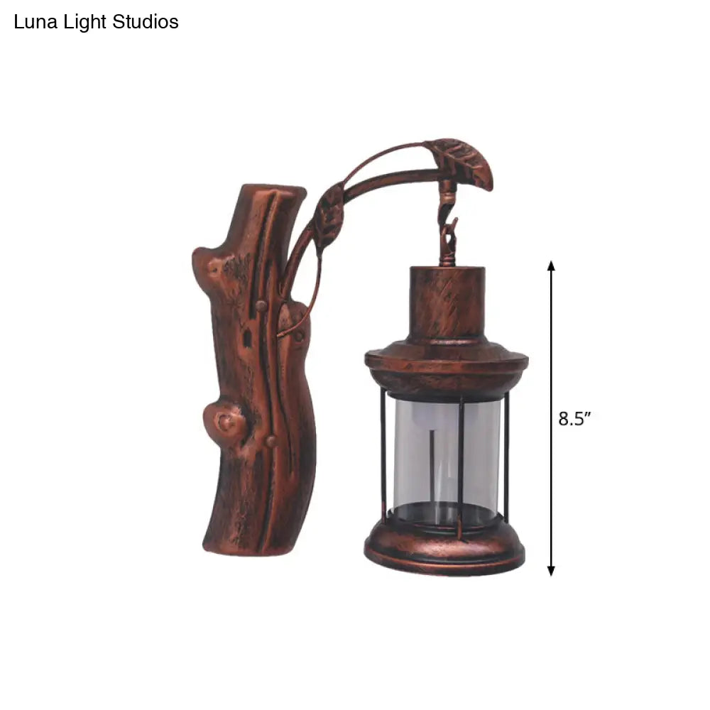 Coastal Clear Glass Kerosene Wall Light: Black/Copper Sconce Lamp