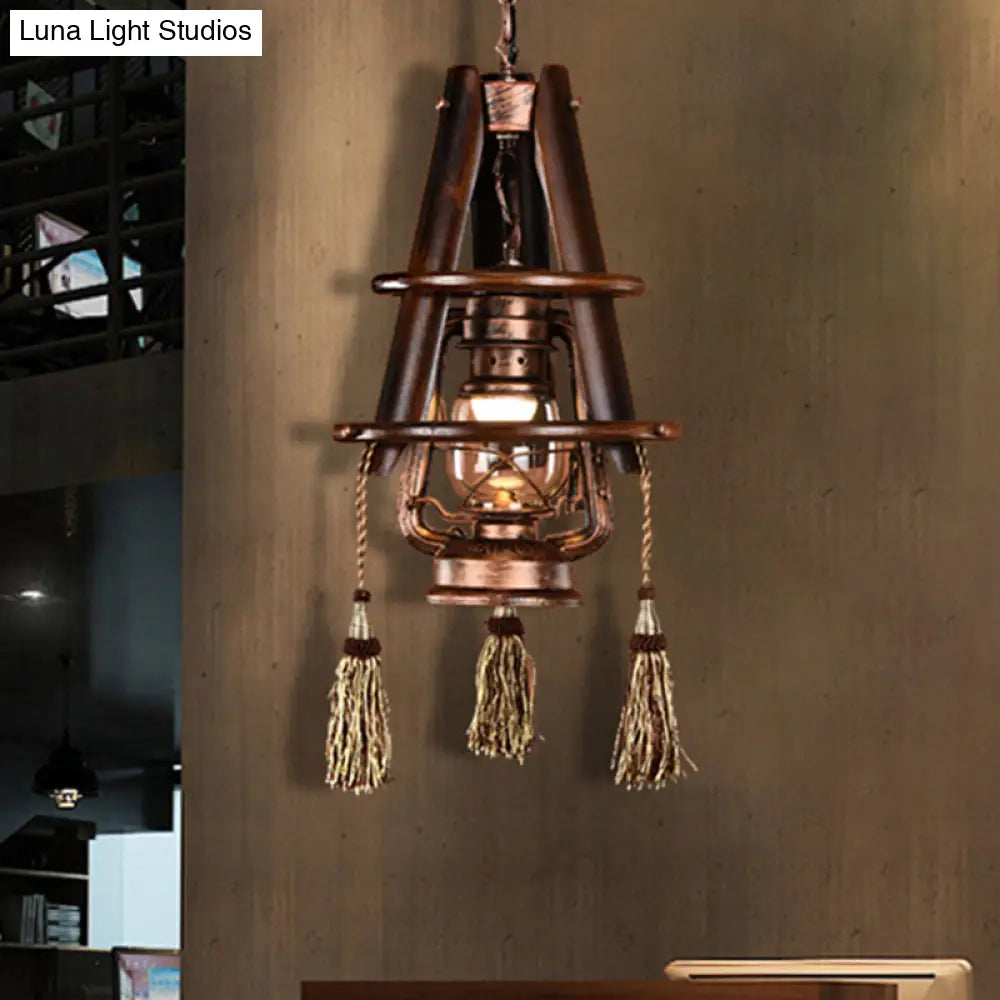 Coastal Clear Glass Lantern Dining Room Pendant Lighting - Weathered Copper 1 Light Kit