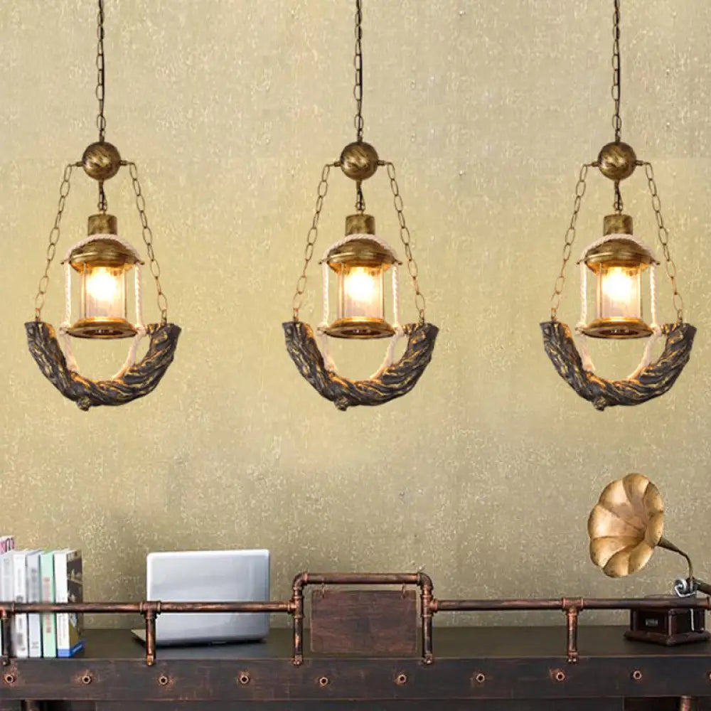 Coastal Clear Glass Pendant Ceiling Lantern - Antique Brass 1-Light Fixture With Chain