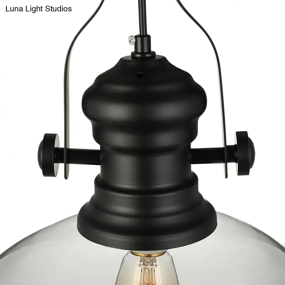 Coastal Clear Glass Single-Bulb Pendant Ceiling Light - Black Dome Design For Dining Room