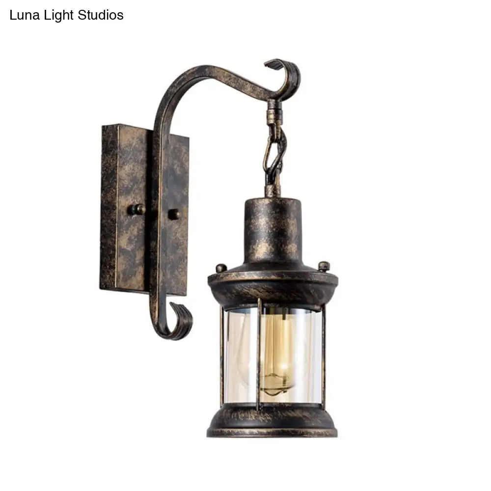 Coastal Glass Lantern Wall Sconce Light Fixture - Dining Room Lighting With Curved Arm