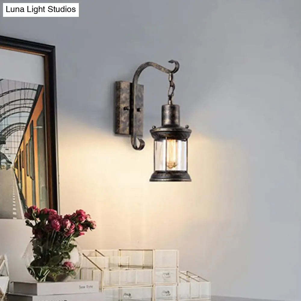 Coastal Glass Lantern Wall Sconce Light Fixture - Dining Room Lighting With Curved Arm