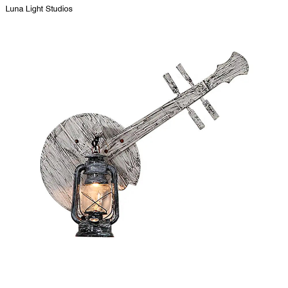 Coastal Grey Lantern Indoor Sconce With Clear Glass Wooden Backplate And 1 Light Fixture