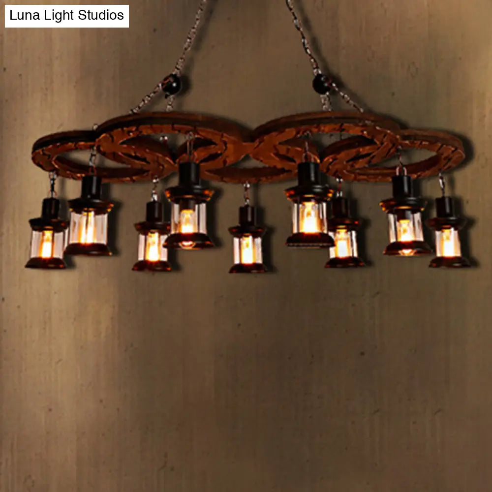 Lantern Clear Glass Coastal Chandelier With Black Pendant Lighting And Wooden Shelf