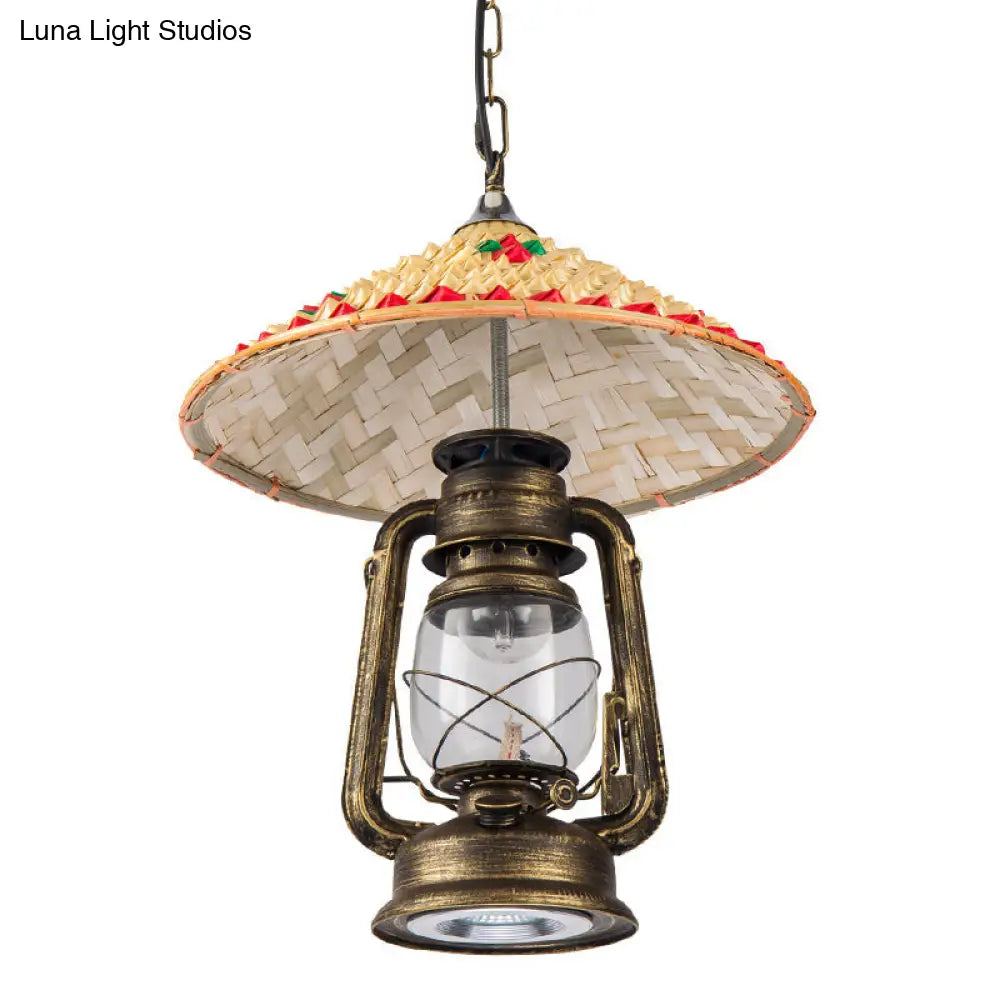 Coastal Lantern Pendant Lamp With Clear Glass Shade And Bamboo Top - 1 Bulb Hanging Light Fixture