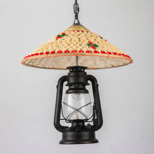 Coastal Lantern Pendant Lamp: Clear Glass Hanging Light Fixture With Bamboo Top Black / A