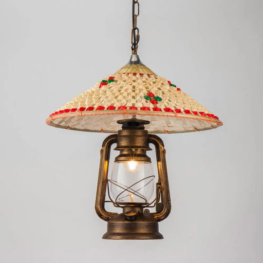 Coastal Lantern Pendant Lamp: Clear Glass Hanging Light Fixture With Bamboo Top Brass / A