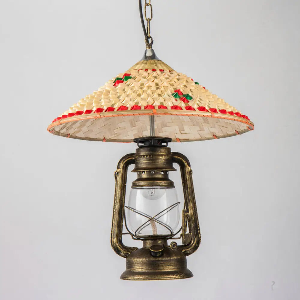 Coastal Lantern Pendant Lamp: Clear Glass Hanging Light Fixture With Bamboo Top Bronze / A